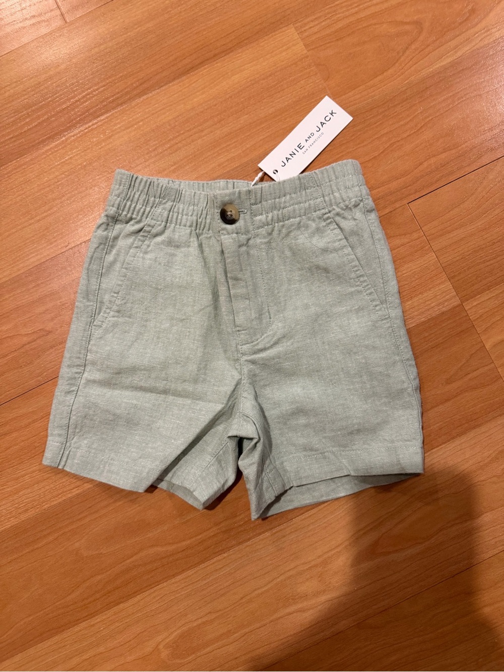 NWT- Janie and Jack Light Sage Linen-Blend Kids Shorts